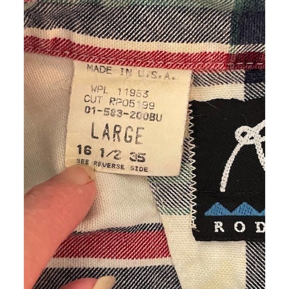 Roper Rodeo  Blue Men's Large Plaid Flannel Shirt‎ 100% Cotton Heavyweight - Picture 4 of 4